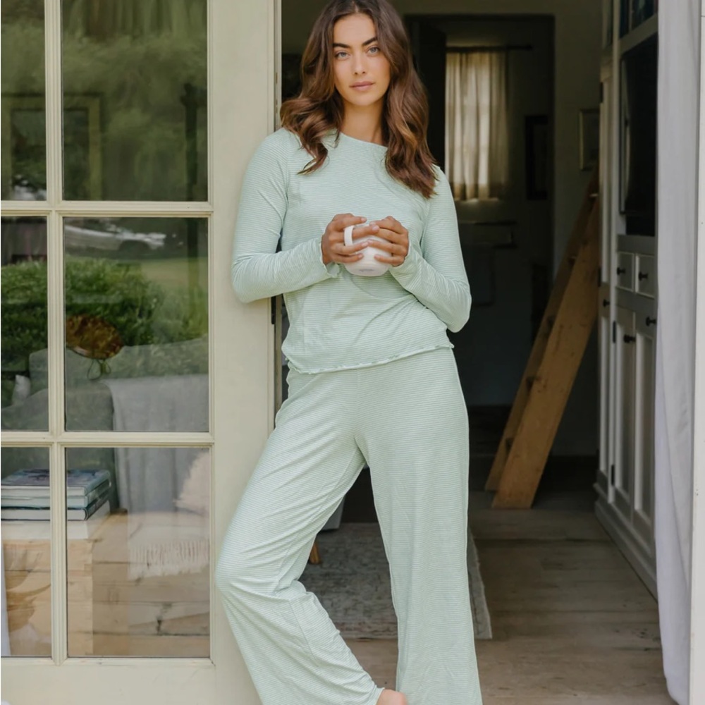 Minnow Pistachio Stripe Pima Pajamas